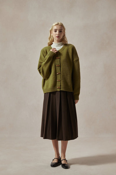 Bianca Olive Green Cardigan with Toggle Buttons - DAStyle