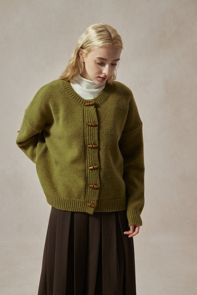 Bianca Olive Green Cardigan with Toggle Buttons - DAStyle
