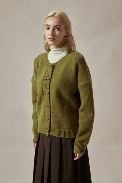 Bianca Olive Green Cardigan with Toggle Buttons - DAStyle