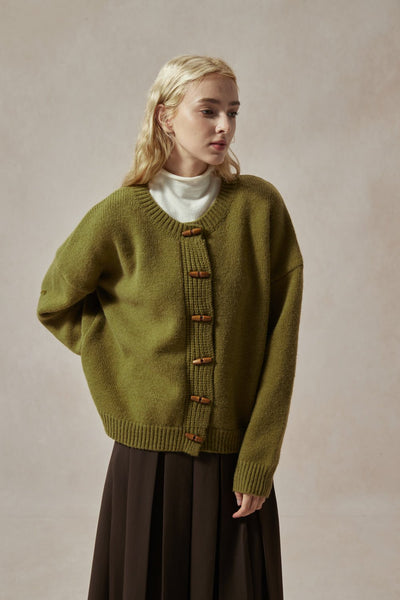Bianca Olive Green Cardigan with Toggle Buttons - DAStyle