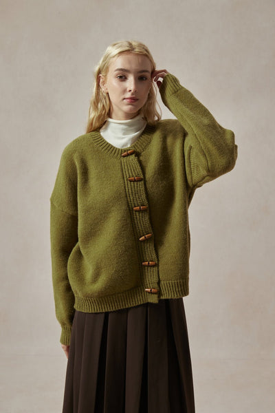 Bianca Olive Green Cardigan with Toggle Buttons - DAStyle