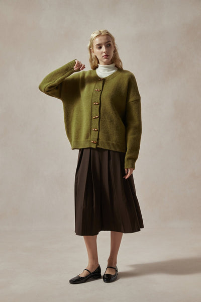 Bianca Olive Green Cardigan with Toggle Buttons - DAStyle