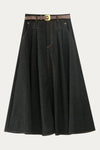 Olivia Black Denim Pleated Skirt