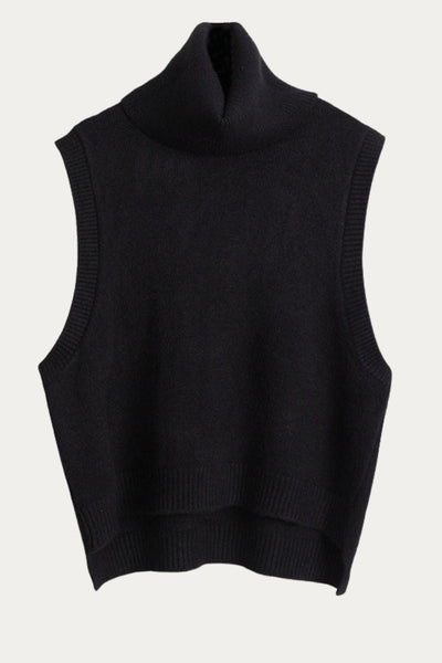 Black Turtleneck Sleeveless Knit Sweater Vest - DAStyle