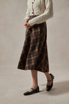 Minerva Brown Plaid Midi Skirt