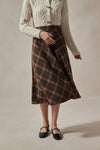 Minerva Brown Plaid Midi Skirt