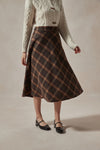 Minerva Brown Plaid Midi Skirt