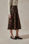 Minerva Brown Plaid Midi Skirt