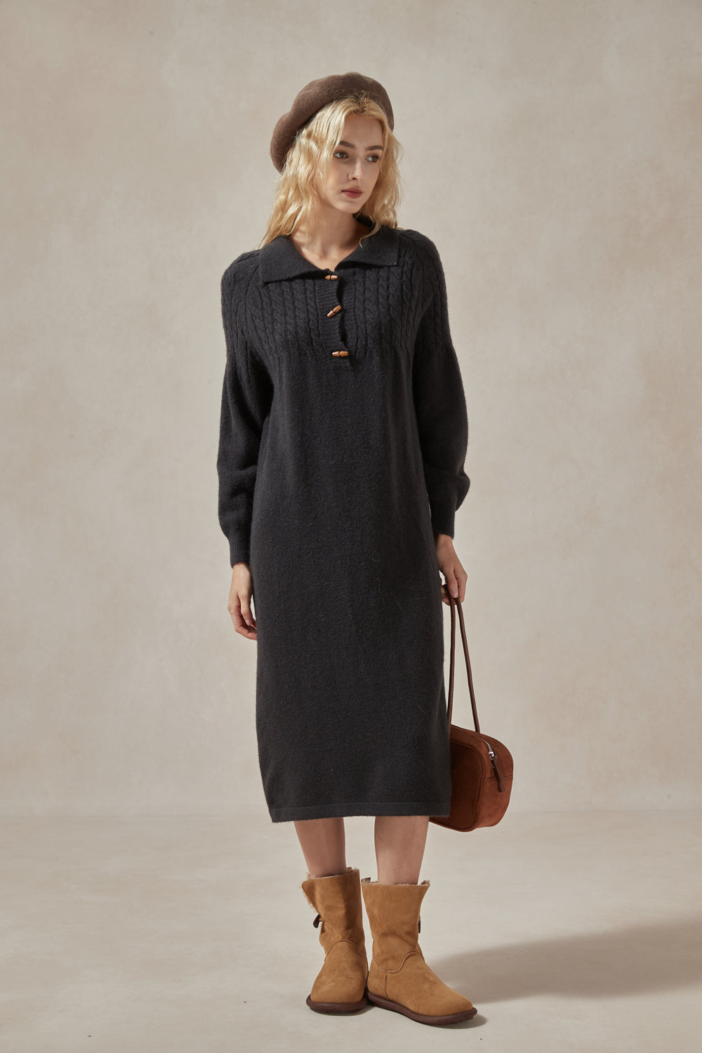 【 JEANS】CABLE SWEATER DRESS BLACK Cable Knit Sweater Dress – LivyJune & Co