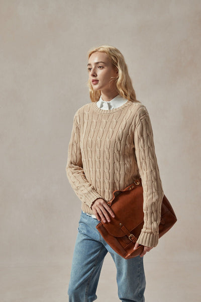 Carla Beige Cable Knit Sweater - DAStyle