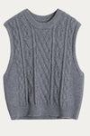 Cecile Round Neck Cable Knit Sweater Vest - DAStyle