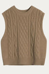 Cecile Round Neck Cable Knit Sweater Vest - DAStyle