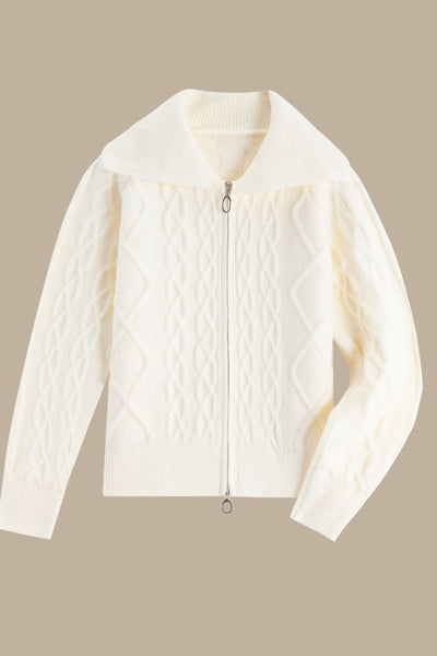 Cozy Cream Zipper Up Cable Knit Sweater - DAStyle