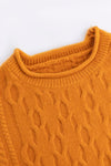 Crew Neck Orange Color Cable Knit Sweater - DAStyle