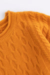 Crew Neck Orange Color Cable Knit Sweater - DAStyle