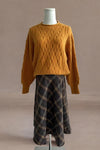 Crew Neck Orange Color Cable Knit Sweater - DAStyle