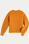 Crew Neck Orange Color Cable Knit Sweater - DAStyle