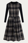 dark Blue Plaid Button - Front Dress with Black Ribbed Sweater Set - DAStyle