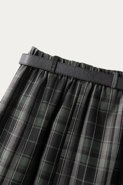 Delphine Green Plaid Skirt (with belt) - DAStyle