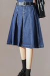 Lilian High Waisted Denim Pleated Skirt