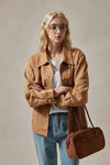 Harper Light Brown Faux Suede Jacket with Golden Buttons