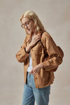 Harper Light Brown Faux Suede Jacket with Golden Buttons