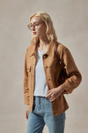 Harper Light Brown Faux Suede Jacket with Golden Buttons