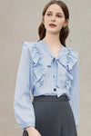 Lysandra Light Blue Tie Neck Blouse