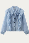 Lysandra Light Blue Tie Neck Blouse