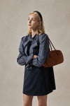 Kaia Navy Pinafore Dress and Gingham Bow-Tie Blouse Set