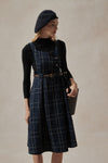 Navy Blue Plaid Pinafore Dress