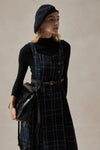 Navy Blue Plaid Pinafore Dress