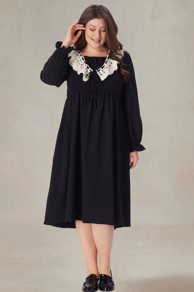 Sylvana Plus Size Black Midi Dress With Sleeves