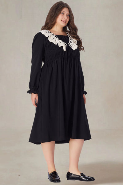 Sylvana Plus Size Black Midi Dress With Sleeves