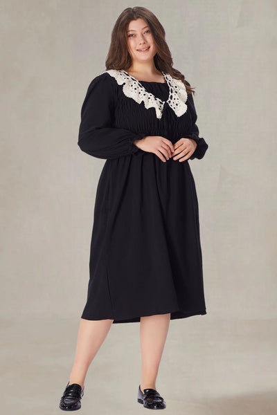 Sylvana Plus Size Black Midi Dress With Sleeves