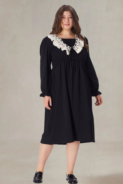Sylvana Plus Size Black Midi Dress With Sleeves