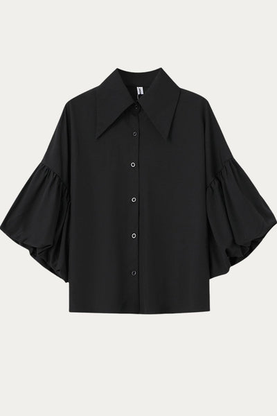 Liora Plus Size Lantern Sleeves Black Blouse