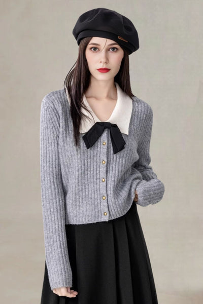 Juno Striped Knit Sweater with Bow