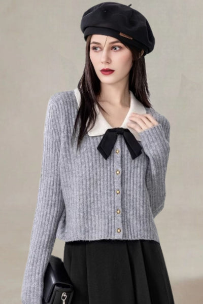 Juno Striped Knit Sweater with Bow