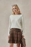 Jane Vintage Crew Neck White Cable Knit Sweater