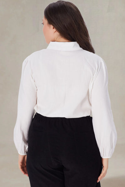 Irene White Ruffle Blouse Plus Size
