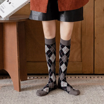 Women Argyle Knee Length Socks - DAStyle