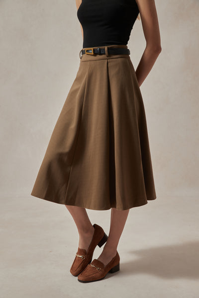 Florence Black/Camel Wool Midi Skirt